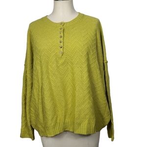 Listicle Half Button Down Knit Lime Green Chevron Sweater M